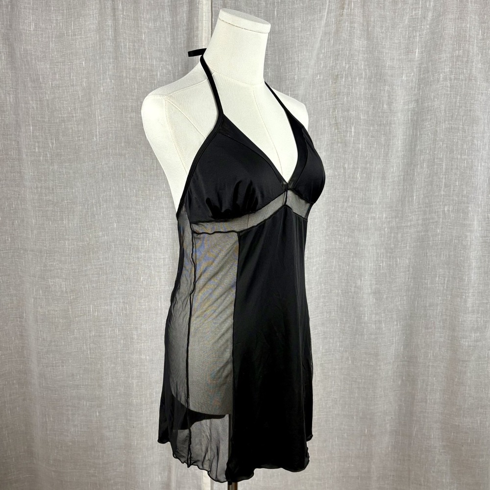 Vintage Y2K Fredericks of Hollywood Black Sheer Goth Babydoll Lingerie Dress XL